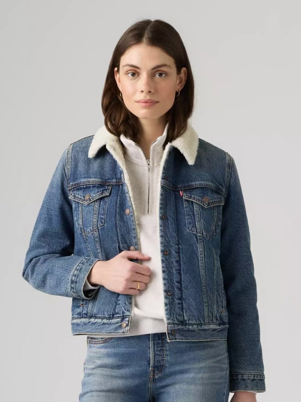 Levi's Original Sherpa Trucker Jacket Medium Wash Women's Size L